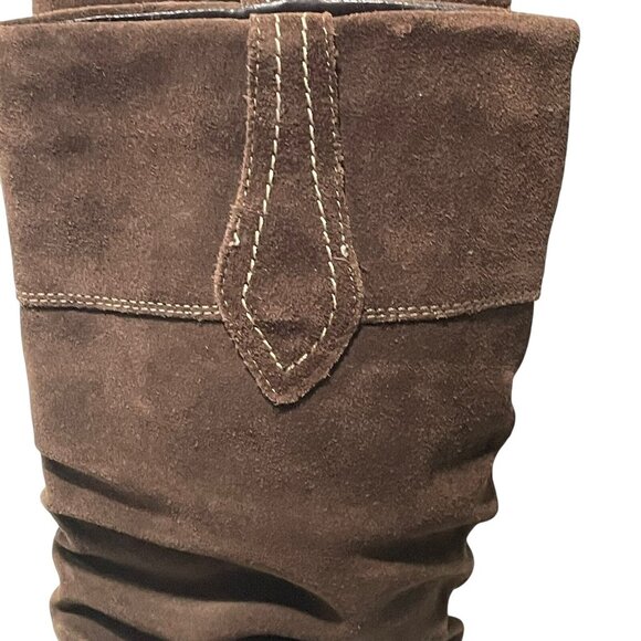 Merona Womens Size 9  Brown Suede Leather Boots Gathered Slouchy Western Pull On - Picture 3 of 12
